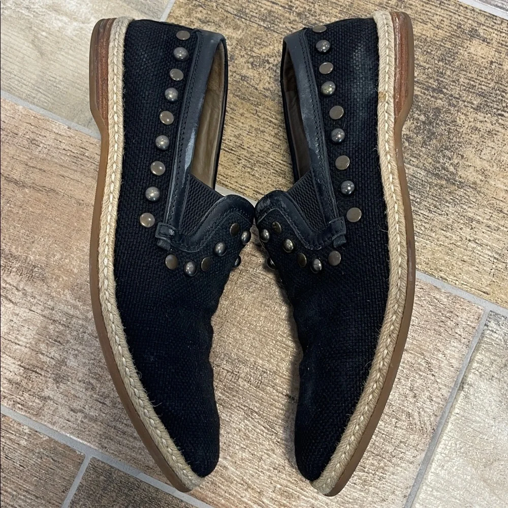 Dolce & Gabbana Mens Black Canvas Raffia Studded Loafers Size 10